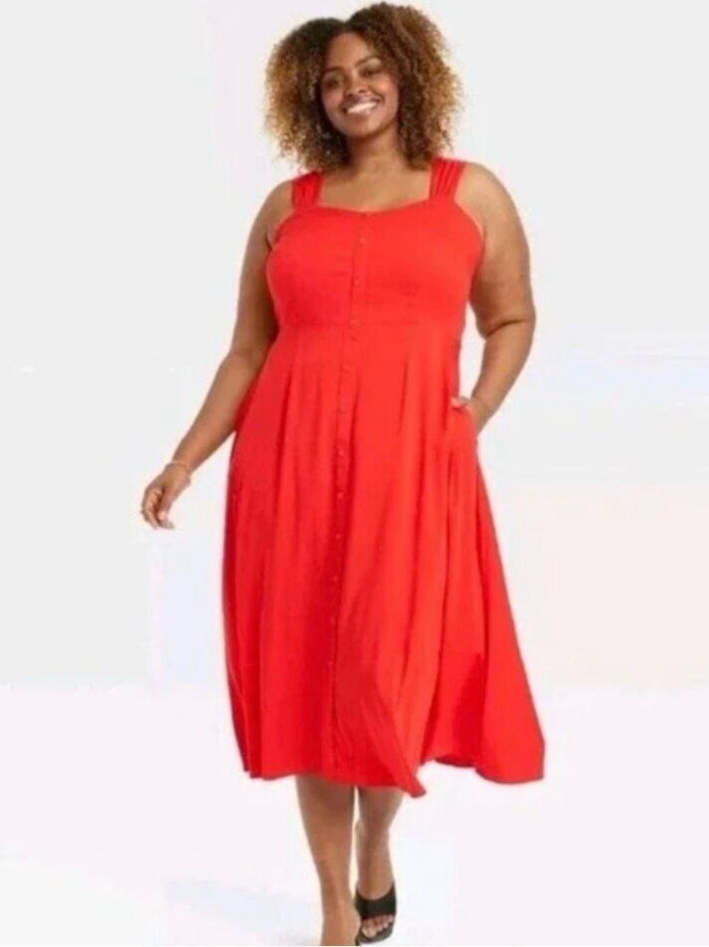 Ava & Viv - Red Sleeveless Button-Front Midi Dress - Women's Plus